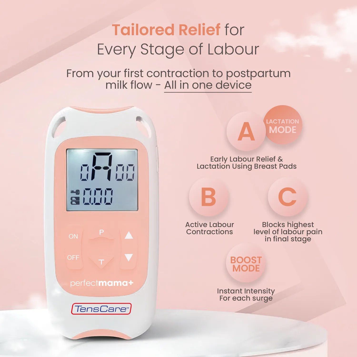 TensCare Perfect Mama+ appareil TENS accouchement minuteur sans médicament