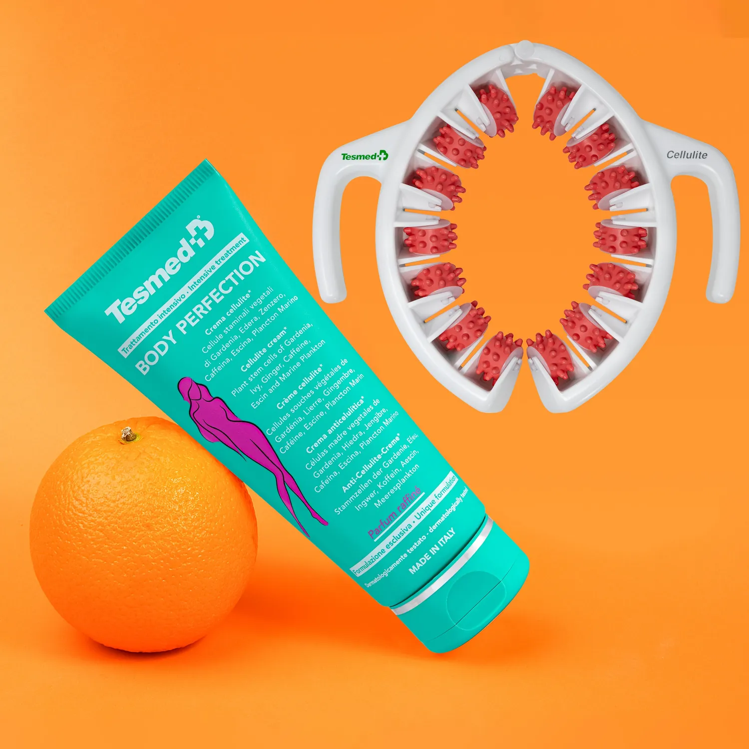 TESMED Cellulite masseur anti-cellulite rose + crème Body