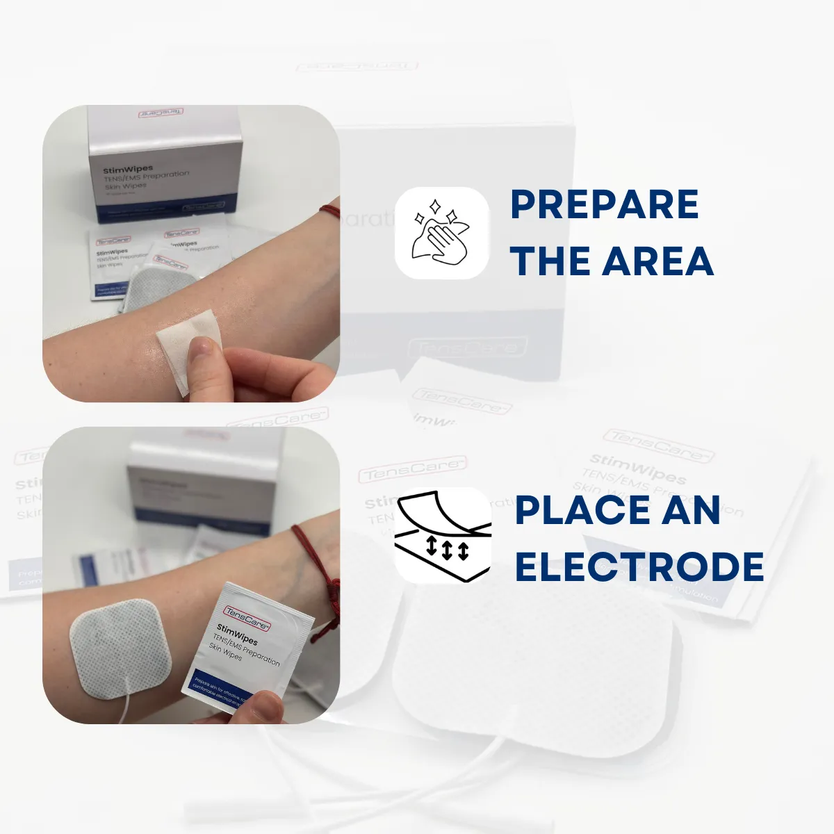 TensCare StimWipes lingettes préparation peau TENS EMS